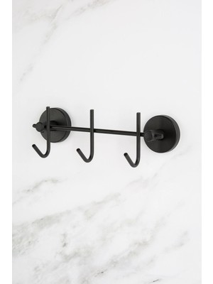 Mikasso Siyah 3'lü Sıra Askı Wc Askı Banyo Mutfak Düzenleyici Askı Siyah