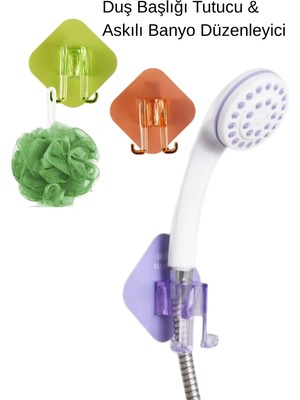 Mikasso Duş Başlığı Tutucu Askılı Kendinden Yapışkanlı Banyo Kancalı Askılık Organizer Çok Renkli Plastik