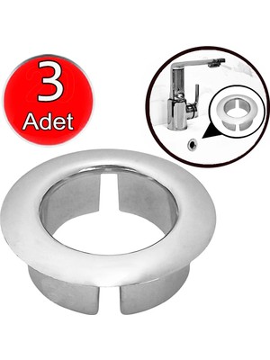 Mikasso Lavabo Deliği Halkası Yüzüğü 3 Adet Yuvarlak Parlak Krom Halka Yüzük Ayna Karşı Drenaj Taşma Kapağı