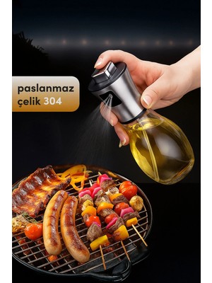 Mikasso Yağ Püskürtücü Sprey Şişesi Cam & Paslanmaz Çelik 304 Gümüş