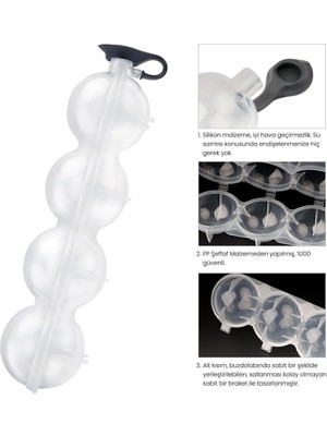 Mikasso Viviana 4'lü Küre Buz Topu Kalıbı - Yuvarlak Içecek Buz Topu Dondurucu Buzluk Saklama, Sunum Kabı Pl