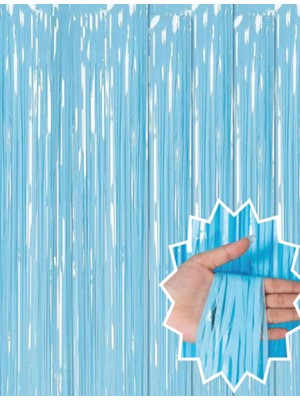 NessiWorld Soft Mavi Püsküllü Kapı Perdesi - Parti, Baby Shower, Sünnet Süsü 1x2 M