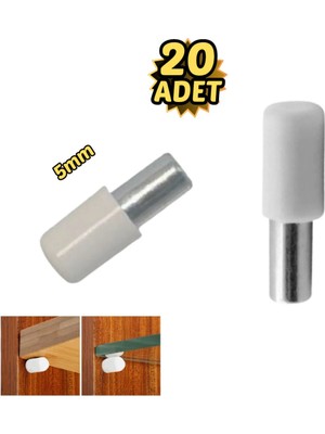 Mikasso Plastik Başlı Metal Raf Pimi 5 mm Paslanmaz 20’li Beyaz