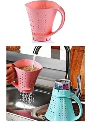 Mikasso Sürahi Şeklinde Kulplu Pratik Pirinç Bakliyat Yıkama Süzgeci Plastik