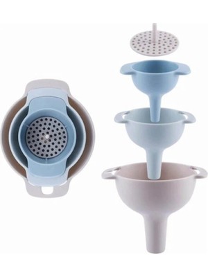 Mikasso Pratik 4'lü Huni Seti Süzgeçli 3 Farklı Boy Huni ve 1 Adet Süzgeç Plastik