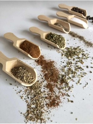 Mikasso 6 Adet Bambu Ölçek Kaşığı Mini Boy Baharat Erzak Kaşığı 7 cm 6'lı Kaşık Set Bambu Bej