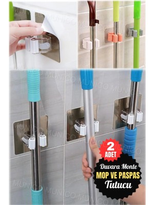 Mikasso 2 Adet Ev Depolama Rafı Banyo Duvara Monte Paspas Organizatör Tutucu Süpürge Askı Kanca Duvara Monte