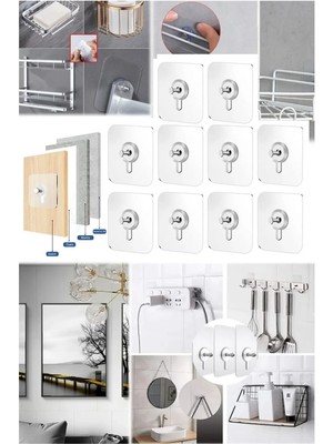 Mikasso 10 Adet Kiracılar Için Banyo Çerçeve Askısı Vidasız Dayanıklı Iz Bırakmayan Duvara Zarar Vermez Şeff