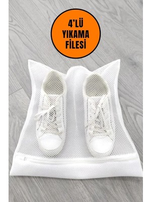 Mikasso 4 Adet Beyaz Fermuarlı Bölmeli Ayakkabı Yıkama Filesi Torba File