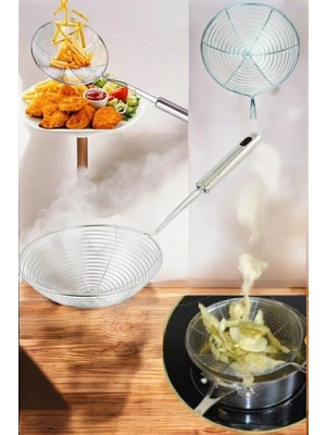 Mikasso ( 16 cm ) Çelik Lüx Paslanmaz Kızartma Kevgiri, Yağ Süzgeci, Çelik Kalın Tel Kepçe Paslanmaz Çelik