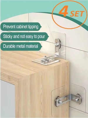 Mikasso 4 Adet Kendinden Yapışkanlı Dolap Raf Mobilya Sabitleme Aparatı Beyaz