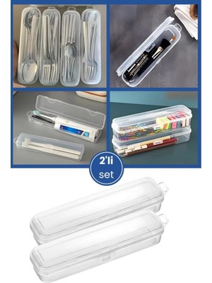 Mikasso 2’li Aksesuar Kutu Seti, Çatal Kaşık Bıçak Diş Fırçası Traş Bakım Makyaj Kalem Saklama Kabı Baskısız