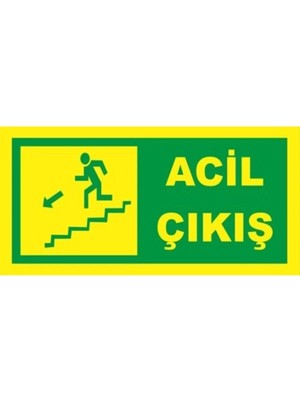 Mikasso Fosforlu Fotolümen Levha Acil Çıkış Yönlendirme Sol Merdiven Aşağı Ok 12X24 cm