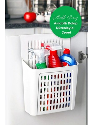 Mikasso Pratik Çok Amaçlı Askılı Dolap Içi Deterjanlık Asılabilir Dolap Düzenleyici Sepet - 1 Adet Plastik T