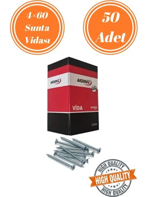 Mikasso Akdeniz 4X60 Sunta Vidası Sivri Uçlu Ahşap Tahta Ağaç Mobilya Ayak Kulp Vidası 50 Adet Çok Renkli