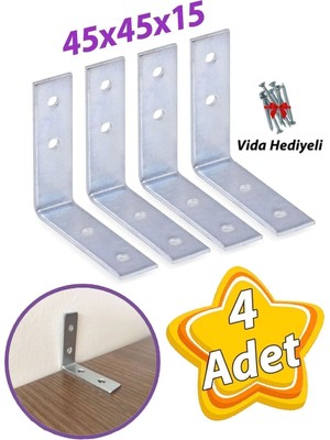 Mikasso 4 Adet Mobilya Eşya Dolap Duvar Sabitleyici Köşe Bağlantı L Demir Gönye Deprem Güvenliği 45X45X15MM