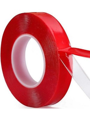 Mikasso Şeffaf Akrilik Silikon Bant Çift Taraflı Bant Montaj Bandı 18MM x 2m Kırmızı