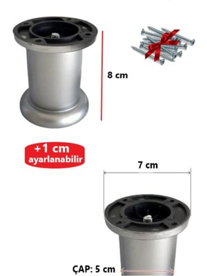 Mikasso 8 cm Gri Ayarlanabilir Jumbo Ayak Tv Ünitesi, Koltuk, Dolap Ayağı, Mobilya Yükseltici Gri