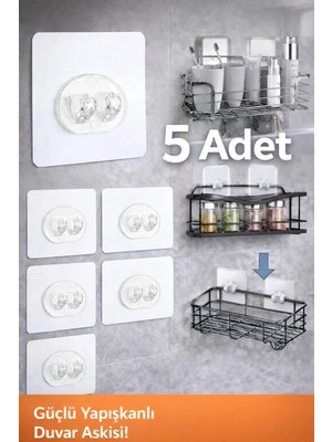 Mikasso 5’li Kendinden Süper Yapışkanlı Duvar Askısı- Güçlü Tutuş Kanca, Raf ve Organizer Tutucu (5 Adet) Be