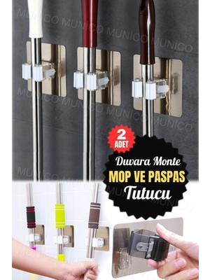 Mikasso 2 Adet Çok Fonksiyonlu Stand Kanca Paspas Tutucu Duvara Monte Mutfak Banyo Vantuz Organizer Beyaz