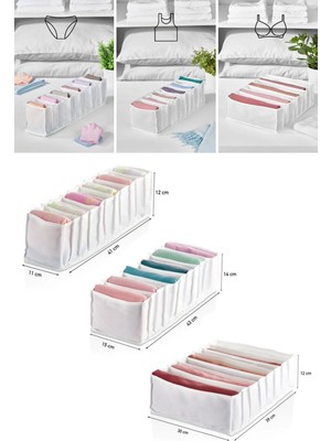 Mikasso 3’lü Çekmece Dolap Içi Iç Çamaşırı Düzenleyici Organizer Seti Kumaş Beyaz