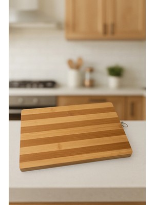 Mikasso Bambu Kesim Panosu - Bambu Kesim Tahtası 34 cm x 24 cm Kesme Tahtası Büyük Bambu Bej