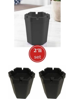 Mikasso 2'li Kokusuz Küllük, Kokusuz Dumansız Altıgen Küllük Siyah 2 Adet Plastik Siyah Asimetrik Tr Plastik