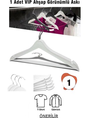 Mikasso Ahşap Görünümlü Plastik Askı 1 Adet Elbise Askısı Beyaz Vıp Plastik Beyaz Tr