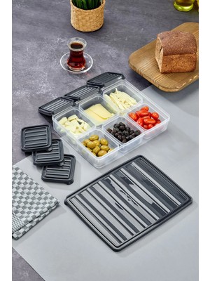 Mikasso Krem 7'li Set Buzdolabı Düzenleyici ve Kahvaltı Seti Plastik 25 x 25 Tr