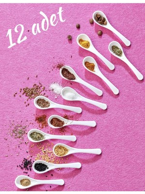 Mikasso 12 Adet Beyaz Servis ve Baharat Kaşığı - Kahvaltılık Bal Kaşığı Şeker Reçel Servis Kaşığı Çelik Siya