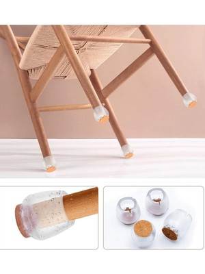 Mikasso 4'lü 21MM-25MM Silikon Sandalye Pabucu Masa Sandalye Zemin Koruyucu Kaydırmaz Sessiz Tip Şeffaf Turu