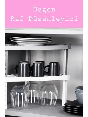 Mikasso Üçgen Plastik Raf Düzenleyici Raf Yükseltici Dolap Içi Organizer ( E-49 ) Plastik Gri