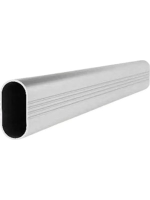 Mikasso 130CM Oval Alüminyum Dolap Gardrop Askı Borusu + 2 Adet Plâstik Flanş ve Montaj Vidaları Gri