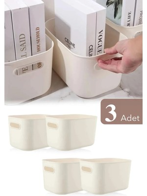 Mikasso 3'lü Organizer Kutu Seti - 4 Lt Çok Amaçlı Düzenleyici - Dekoratif Saklama Kutusu Plastik 24 x 18 Be