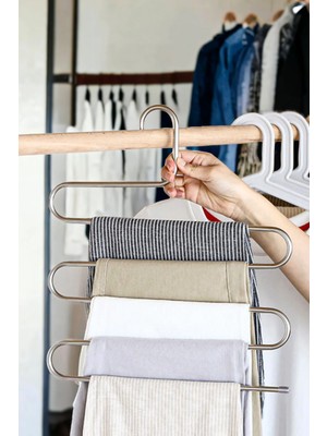 Mikasso Metalik Dolap Içi Akıllı Krom Askı Pantolon Askısı 5 Katlı - Çok Amaçlı Askı Metal Metalik Tr