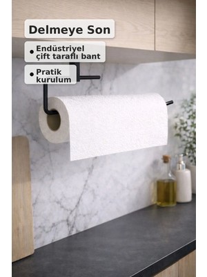 Mikasso Siyah Rulo Havluluk Peçetelik Yapışkanlı Pratik Banyo Mutfak Askısı Kağıt Rulo Havluluk Siyah Metal