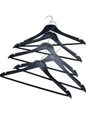 Mikasso Ahşap Görünümlü Plastik Askı Barlı 12'li Set – Dayanıklı ve Şık Askılar Plastik Siyah Tr