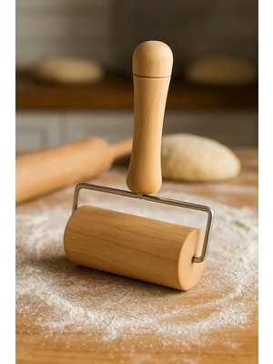 Mikasso Ahşap Rulo Hamur Açıcı Merdane-Mini Ahşap Saplı Pizza & Börek Hamur Açma Merdanesi Ahşap
