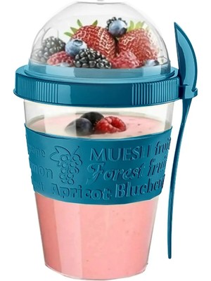 Mikasso Take'n Go Pratik Yoğurt Kabı Lacivert | Taşınabilir Kaşıklı Müsli Atıştırmalık Dondurma Kabı 600ML P