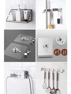 Mikasso 20 Adet Güçlü Yapışkınlı Pinli Delgisiz Vidalı Tırnak Kanca Duvar Askısı Raf Tablo Elbise Askısı Pla