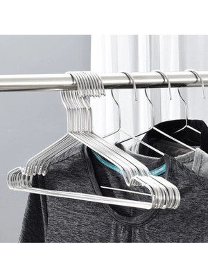 Mikasso Metal Elbise Askısı 12 Adet Kıyafet Askısı Pantolon Askısı Tel Askı Metal Gümüş Tr