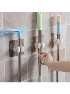 Mikasso 2 Adet Paspas Mop Fırça ve Süpürge Askısı Sap Tutucu Mutfak Banyo Yapışkanlı Duvara Monte Aparatı
