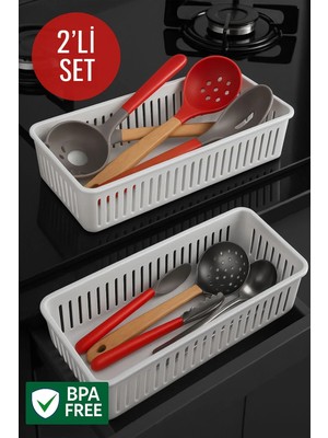 Mikasso 2'li Çekmece Içi Kaşıklık Sepet Organizer Plastik Beyaz