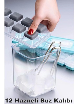 Mikasso Pratik 12 Bölmeli Bas Parmak Silikon Buz Kalıbı |kapaklı Silikon Yapışmaz Bas Parmak Buzluk Silikon