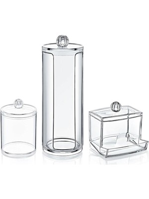 Mikasso Klasik 3'lü Makyaj Pamukluğu Düzenleyici Organizer Set Plastik Beyaz