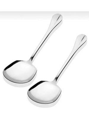 Mikasso 2 Adet Paslanmaz Çelik Servis Sunum Kaşığı 21 cm Metal Kaşık Paslanmaz Çelik Gri
