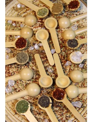 Mikasso 12'li Ahşap Baharatlık - Ölçek Kaşığı - Ahşap Kaşık 7 cm Bambu Kahverengi