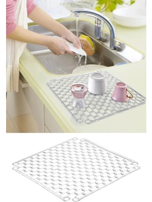 Mikasso Lavabo ve Buzluk Matı Şeffaf Lavabo Halısı 32 cm Silikon Beyaz