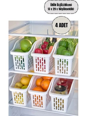 Mikasso 4 Adet Buzdolabı Düzenleyici, Banyo ve Dolap Organizeri, Sebze Meyve Sepeti Plastik Beyaz