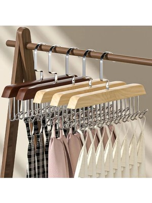 Mikasso 1 Adet Ahşap 360 Derece Dönebilen ,8 Kancalı Elbise Sütyen Eşarp Kravat Kemer Çanta Askılık Askı Ahş